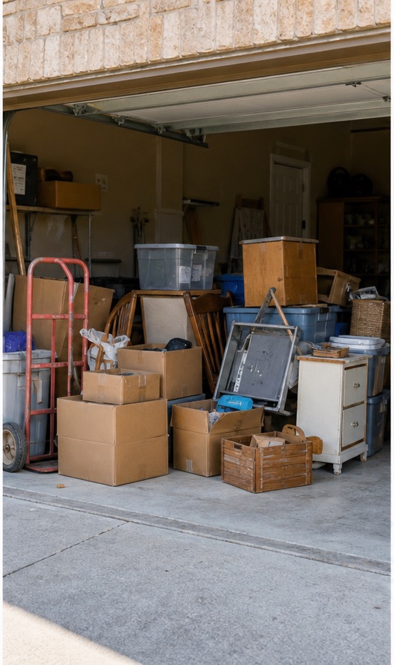 Garage cleanout with items ready for pickup