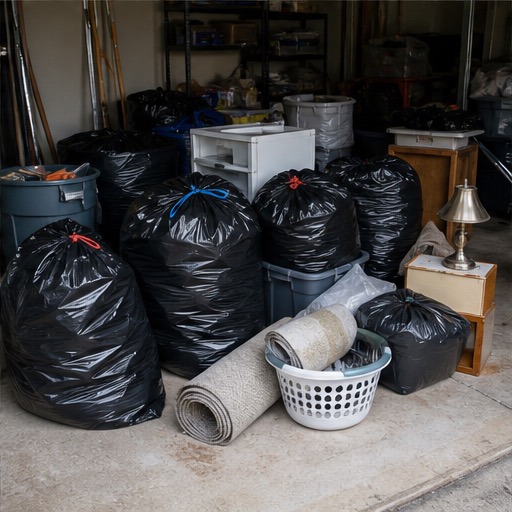 Garage cleanout with items ready for pickup
